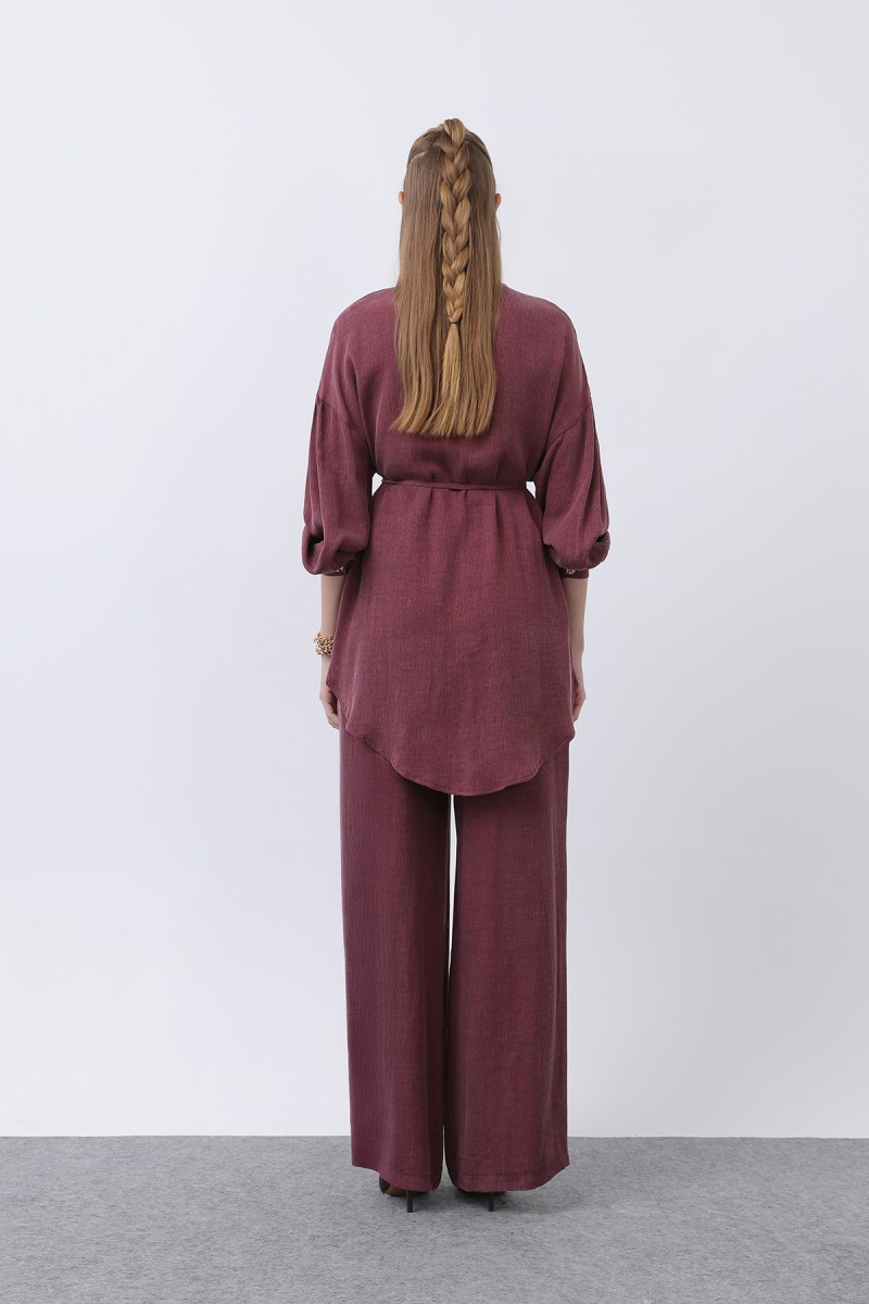 Women's Mandarin Collar and Button Detailed Trouser Suit - 14329TKS