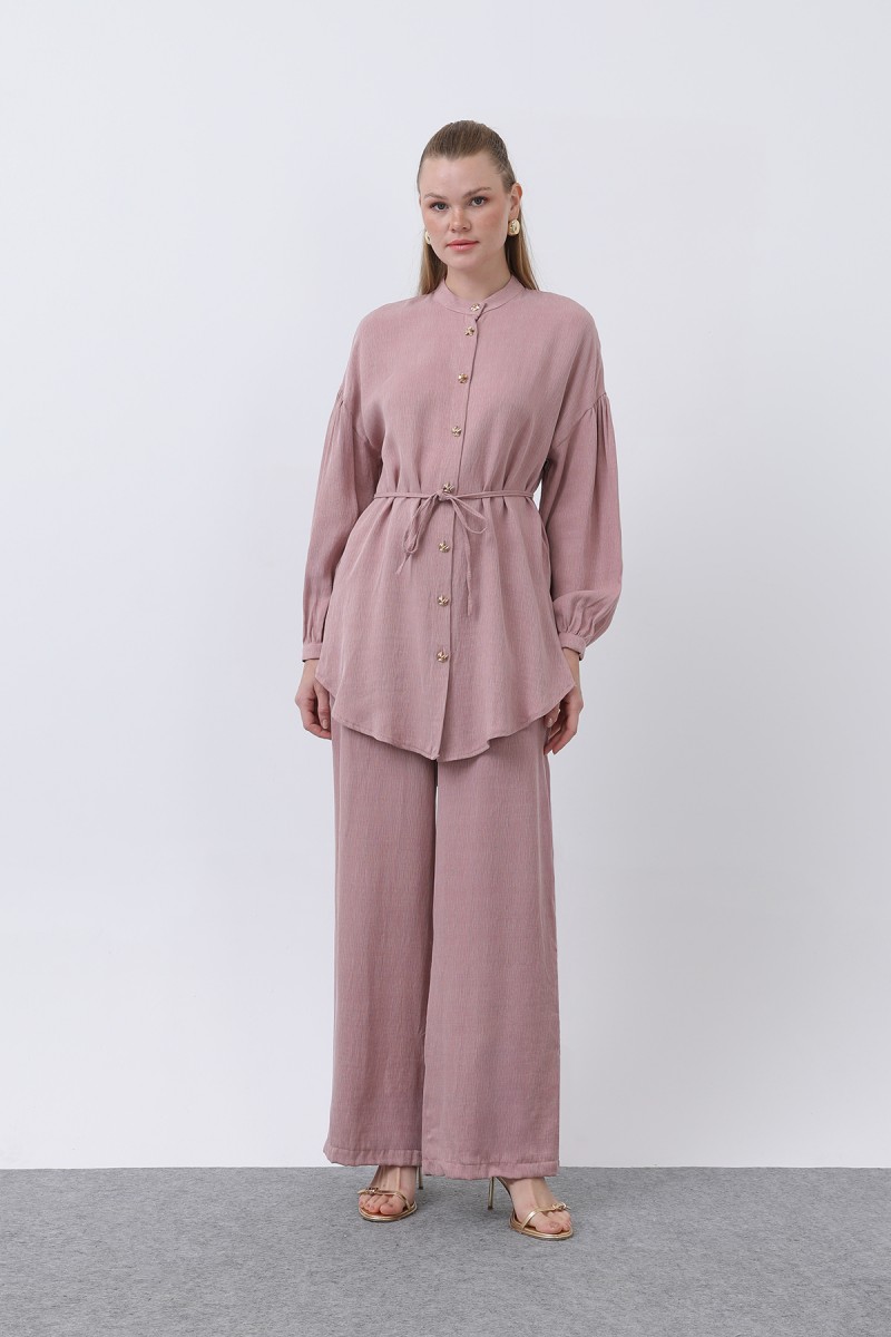 Women's Mandarin Collar and Button Detailed Trouser Suit - 14329TKS