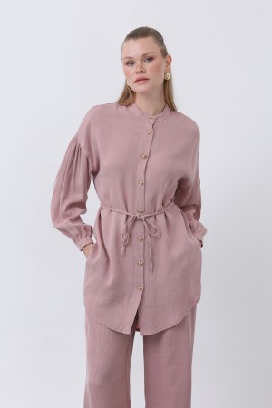 Women's Mandarin Collar and Button Detailed Trouser Suit - 14329TKS
