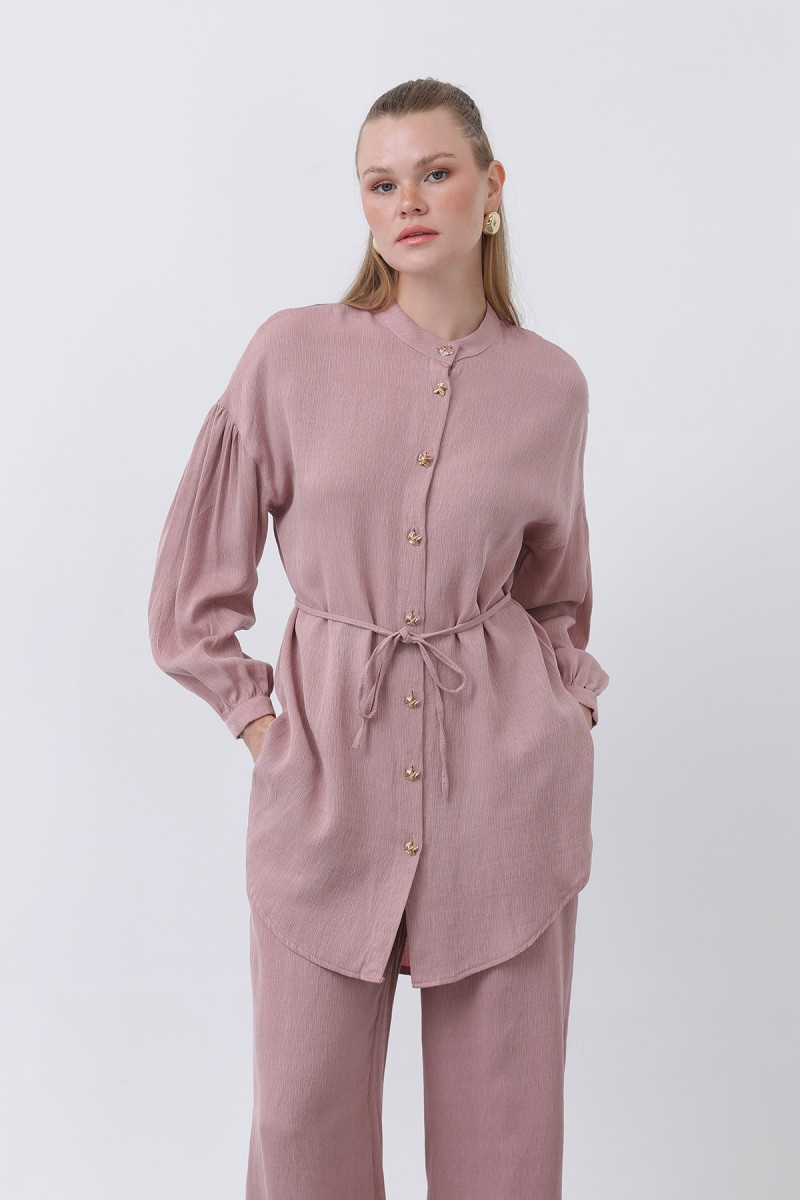 Women's Mandarin Collar and Button Detailed Trouser Suit - 14329TKS