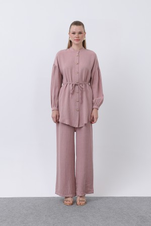 Women's Mandarin Collar and Button Detailed Trouser Suit - 14329TKS