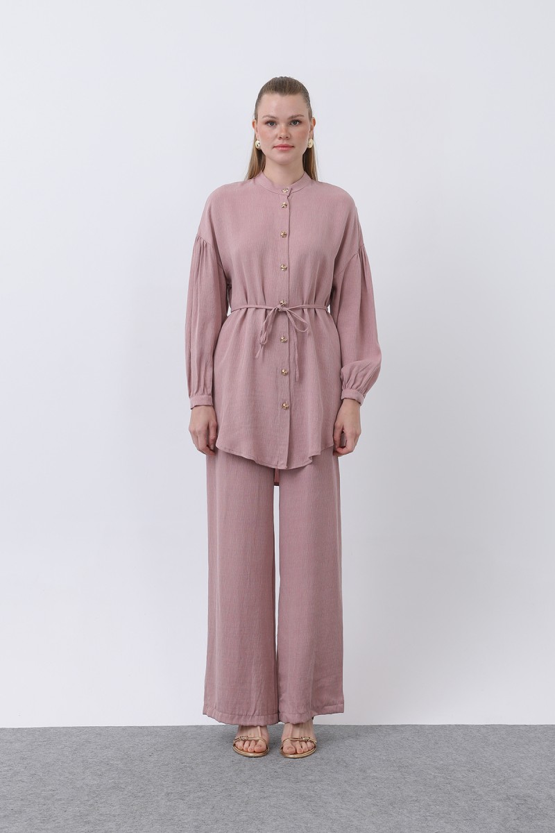 Women's Mandarin Collar and Button Detailed Trouser Suit - 14329TKS
