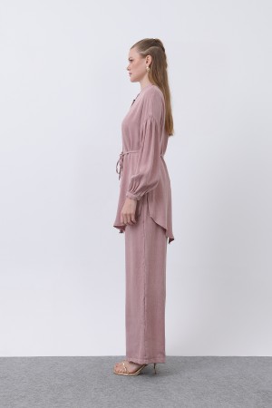 Women's Mandarin Collar and Button Detailed Trouser Suit - 14329TKS