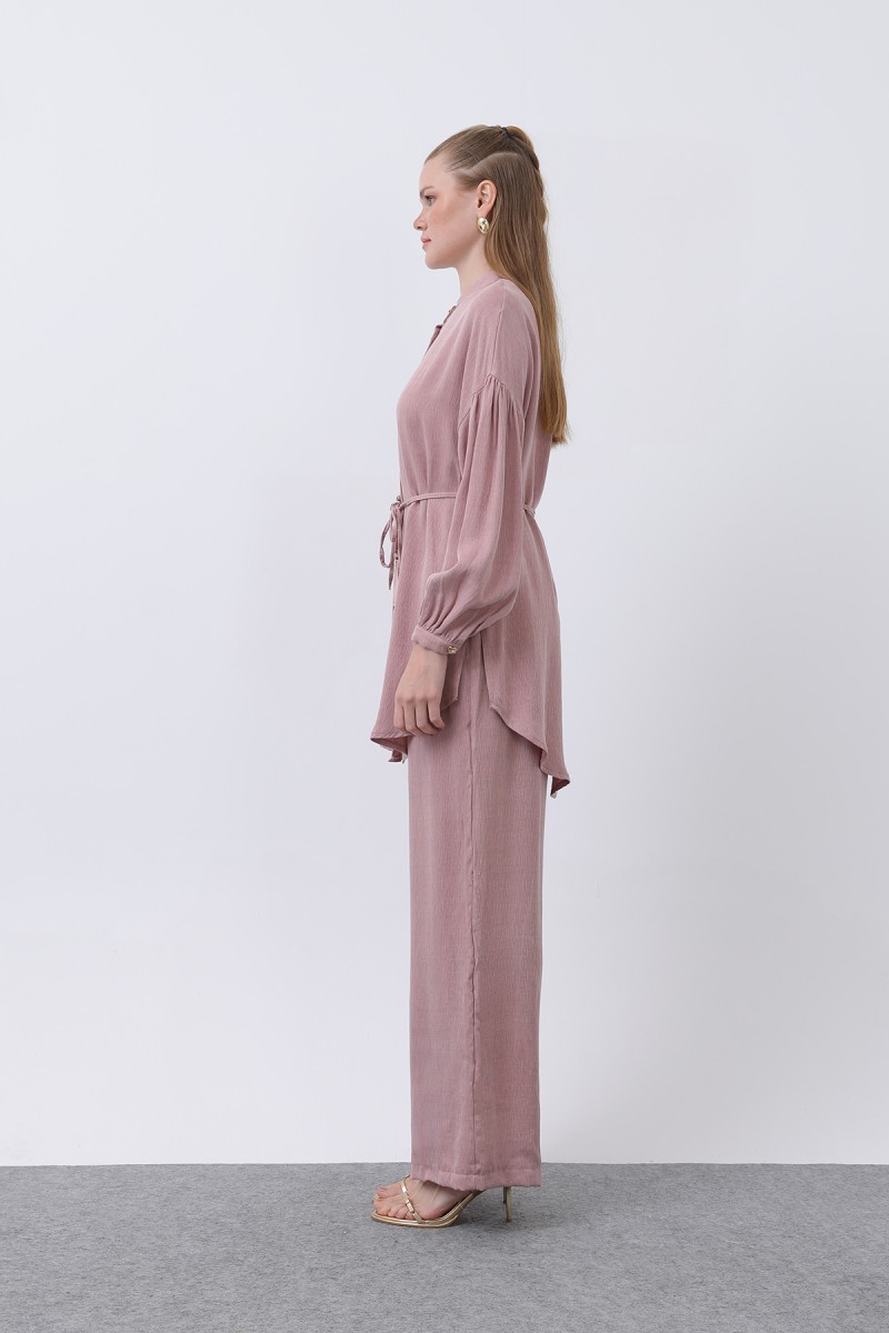Women's Mandarin Collar and Button Detailed Trouser Suit - 14329TKS