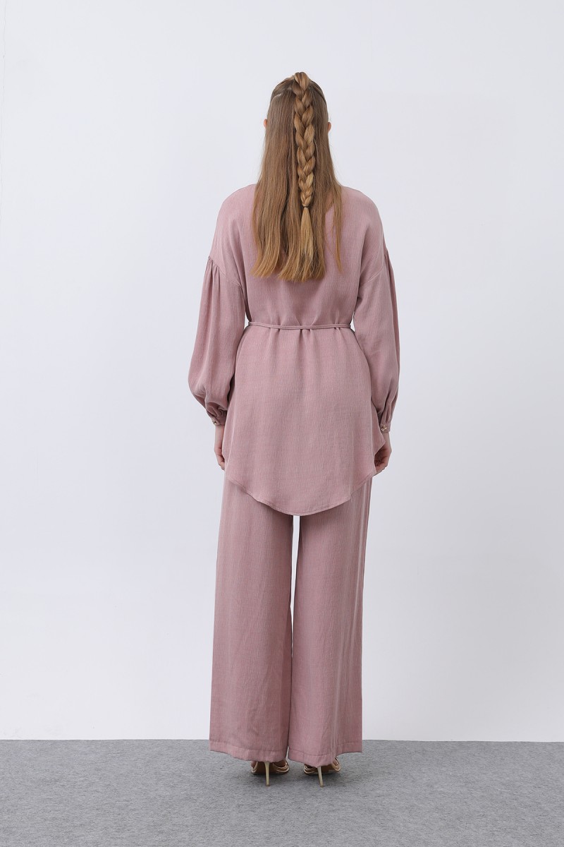 Women's Mandarin Collar and Button Detailed Trouser Suit - 14329TKS