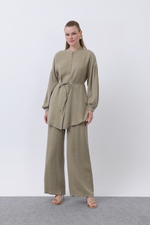 Women's Mandarin Collar and Button Detailed Trouser Suit - 14329TKS