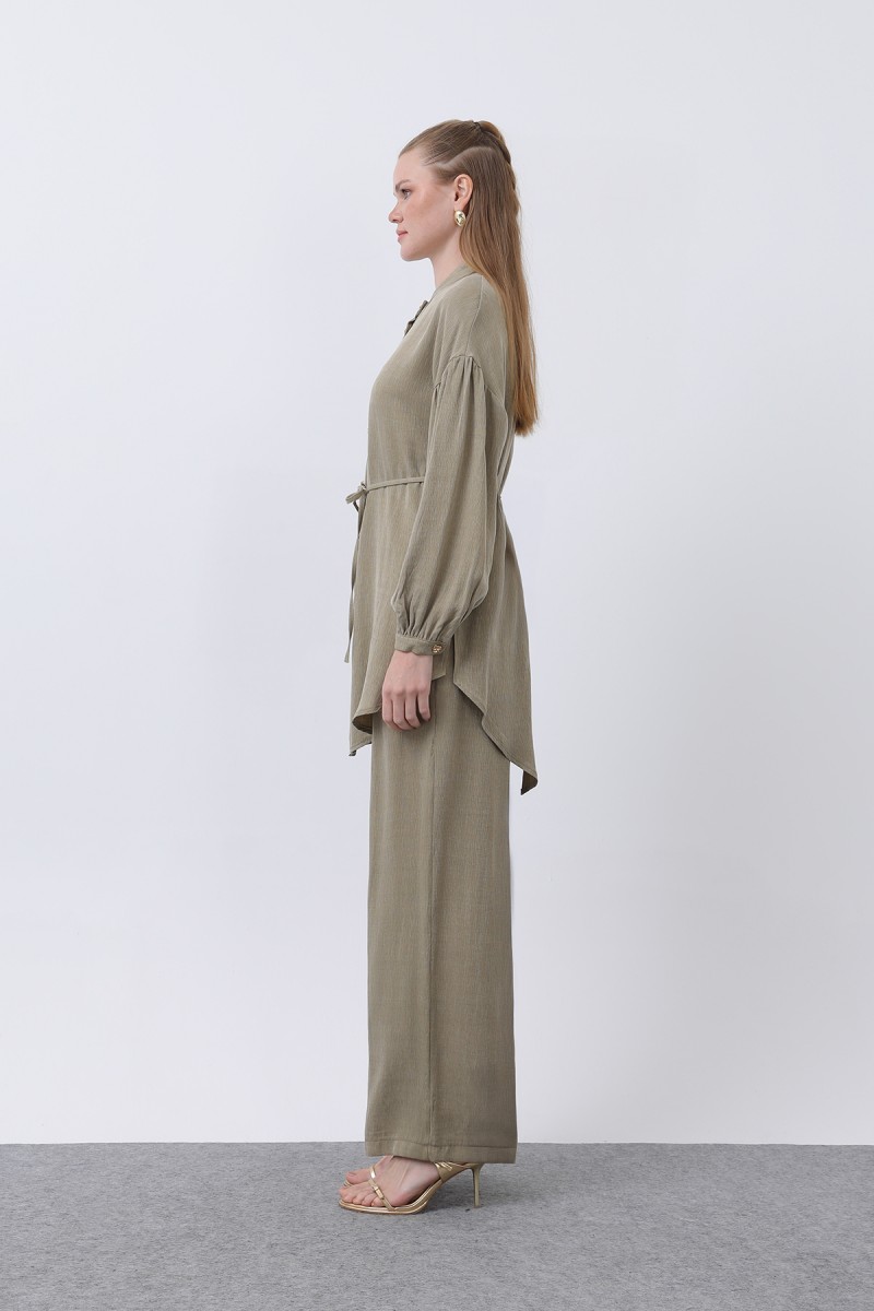 Women's Mandarin Collar and Button Detailed Trouser Suit - 14329TKS