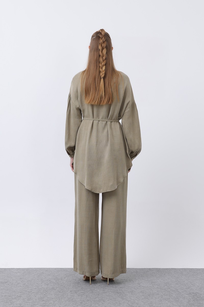 Women's Mandarin Collar and Button Detailed Trouser Suit - 14329TKS