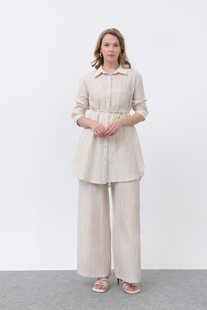 Kadın Beli Kuşaklı Pantolonlu Takım - 14336TKS