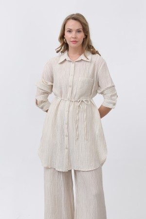 Kadın Beli Kuşaklı Pantolonlu Takım - 14336TKS