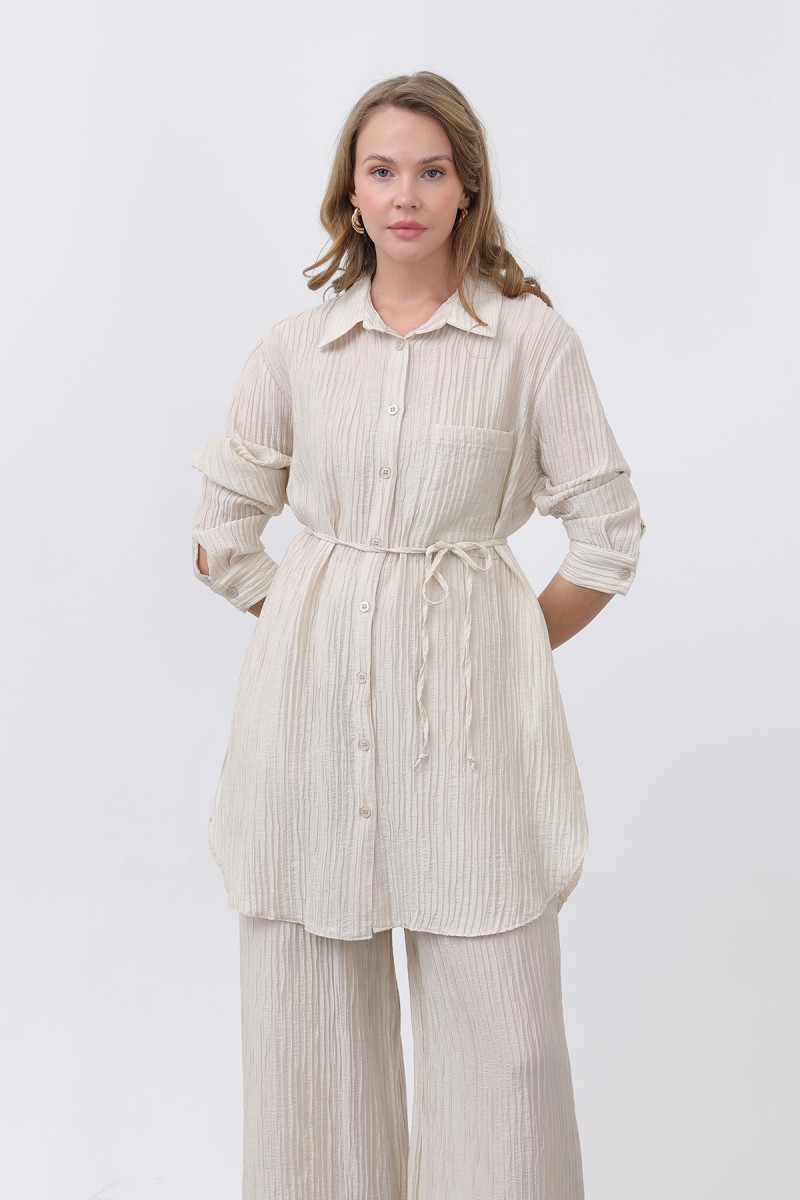 Kadın Beli Kuşaklı Pantolonlu Takım - 14336TKS