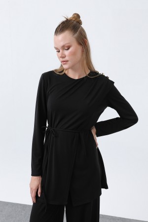 Kadın Omuzu Düğme Detaylı Kruvaze Tunik Pantolon Takım - 14341TKS Kadın Omuzu Düğme Detaylı Kruvaze Tunik Pantolon Takım - 14341TKS