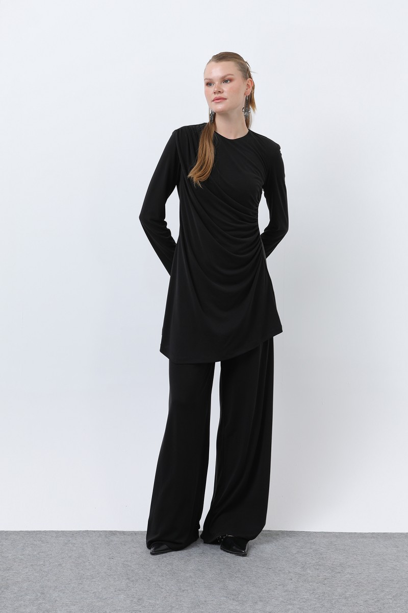 Kadın Drape Detaylı Pantolonlu Takım - 14349TKS