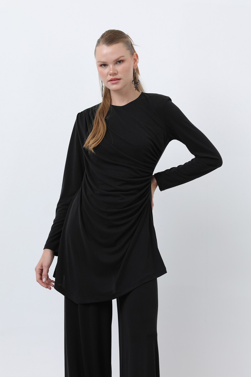 Kadın Drape Detaylı Pantolonlu Takım - 14349TKS