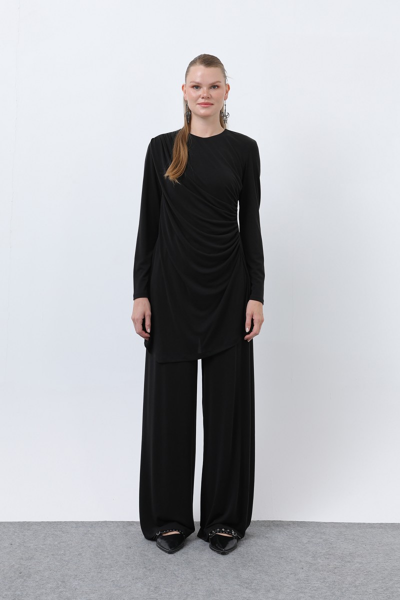 Kadın Drape Detaylı Pantolonlu Takım - 14349TKS