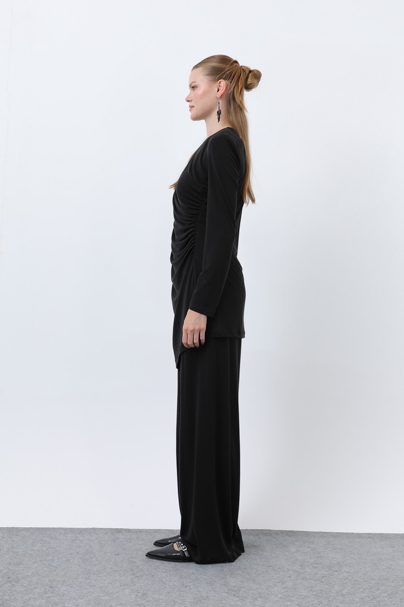 Kadın Drape Detaylı Pantolonlu Takım - 14349TKS