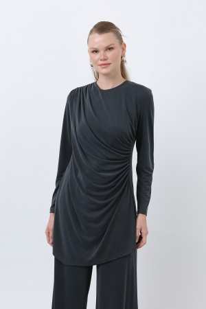 Kadın Drape Detaylı Pantolonlu Takım - 14349TKS