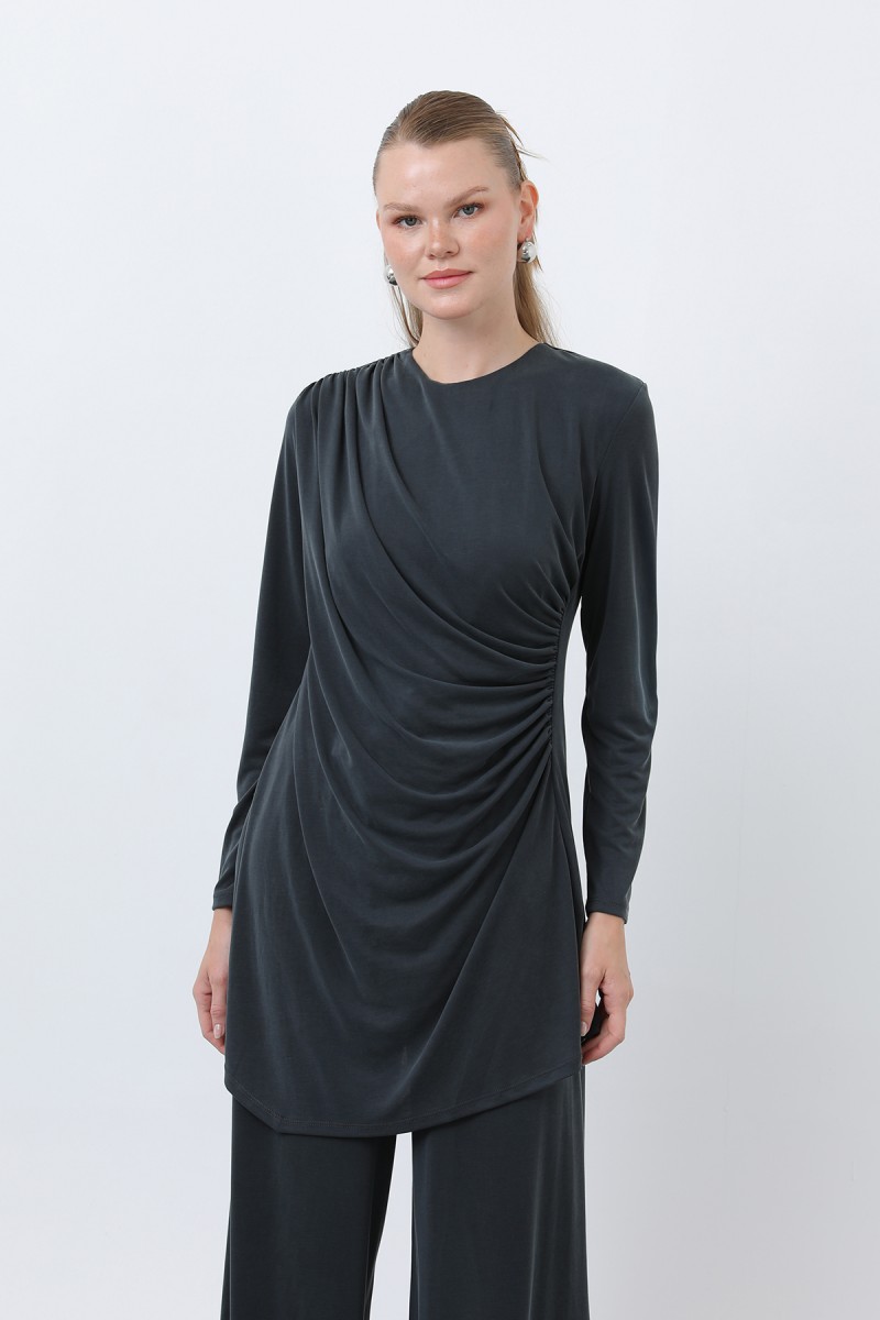 Kadın Drape Detaylı Pantolonlu Takım - 14349TKS