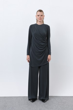 Kadın Drape Detaylı Pantolonlu Takım - 14349TKS