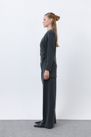 Kadın Drape Detaylı Pantolonlu Takım - 14349TKS