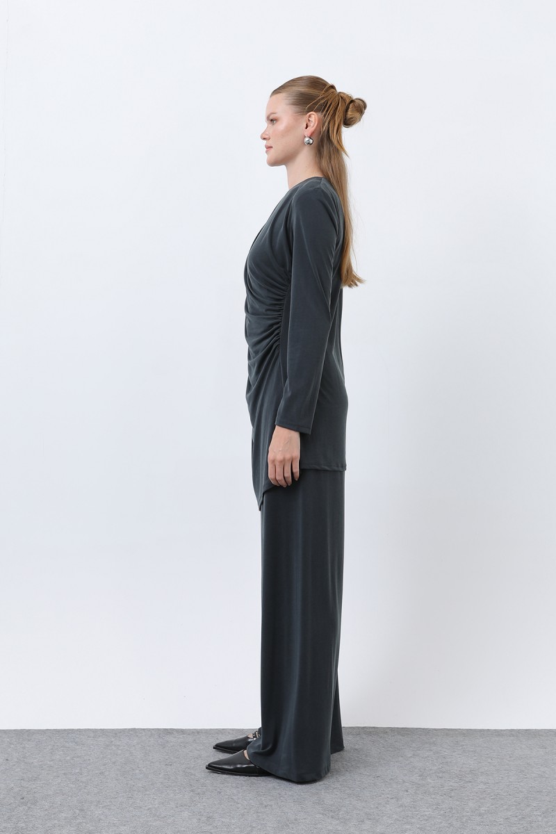 Kadın Drape Detaylı Pantolonlu Takım - 14349TKS