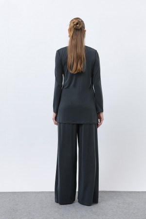 Kadın Drape Detaylı Pantolonlu Takım - 14349TKS