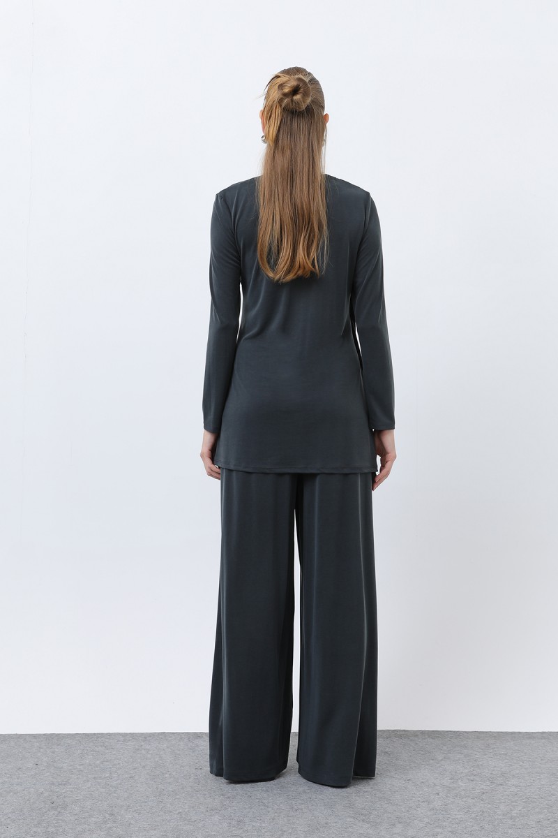 Kadın Drape Detaylı Pantolonlu Takım - 14349TKS