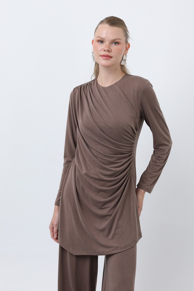 Kadın Drape Detaylı Pantolonlu Takım - 14349TKS Kadın Drape Detaylı Pantolonlu Takım - 14349TKS
