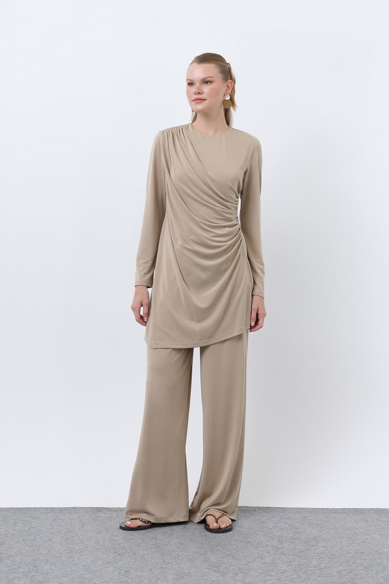 Kadın Drape Detaylı Pantolonlu Takım - 14349TKS