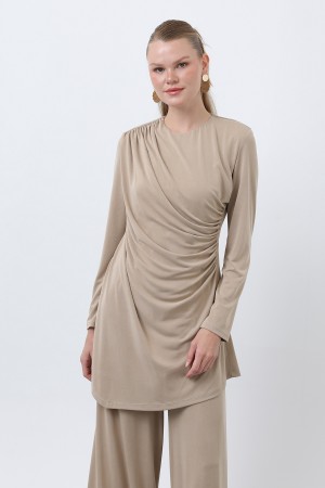 Kadın Drape Detaylı Pantolonlu Takım - 14349TKS