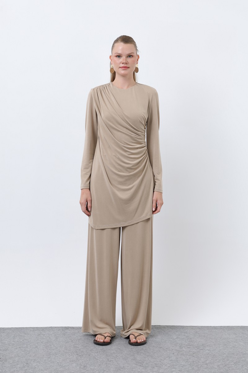 Kadın Drape Detaylı Pantolonlu Takım - 14349TKS