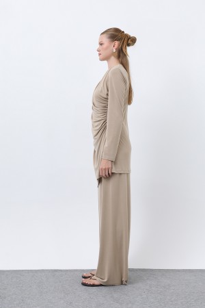 Kadın Drape Detaylı Pantolonlu Takım - 14349TKS