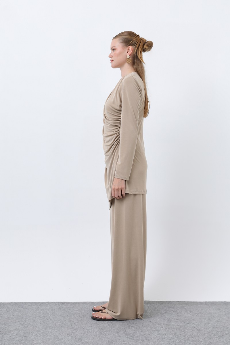 Kadın Drape Detaylı Pantolonlu Takım - 14349TKS