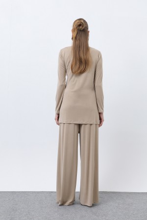 Kadın Drape Detaylı Pantolonlu Takım - 14349TKS