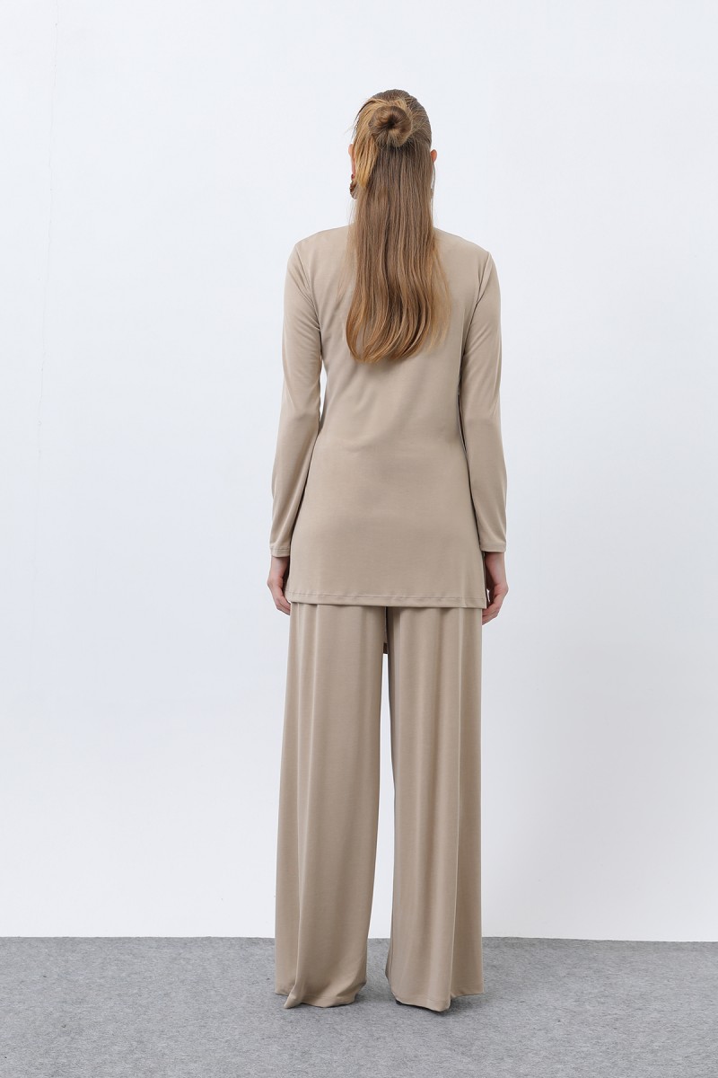 Kadın Drape Detaylı Pantolonlu Takım - 14349TKS