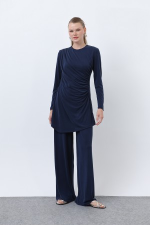 Kadın Drape Detaylı Pantolonlu Takım - 14349TKS