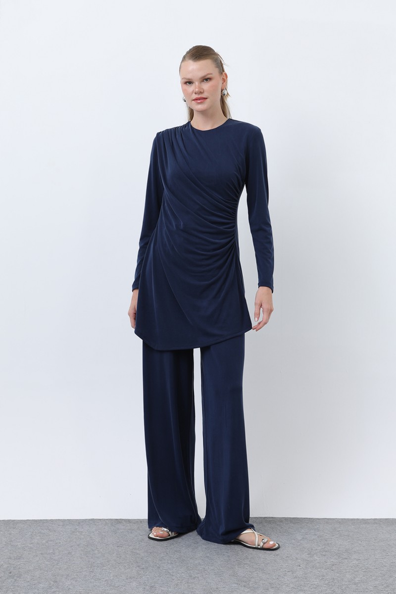 Kadın Drape Detaylı Pantolonlu Takım - 14349TKS
