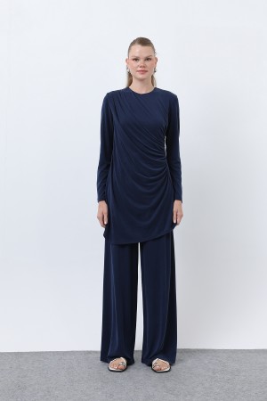 Kadın Drape Detaylı Pantolonlu Takım - 14349TKS