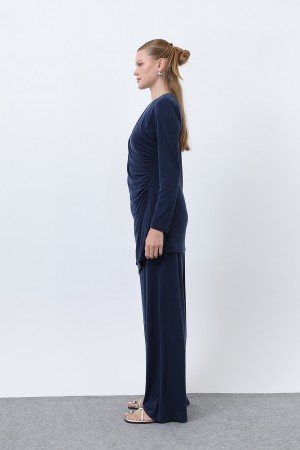 Kadın Drape Detaylı Pantolonlu Takım - 14349TKS