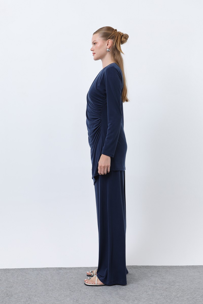 Kadın Drape Detaylı Pantolonlu Takım - 14349TKS