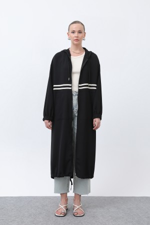 Women's Front Striped Zipper Detailed Coat - 15199HRK