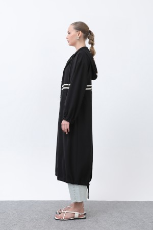 Women's Front Striped Zipper Detailed Coat - 15199HRK