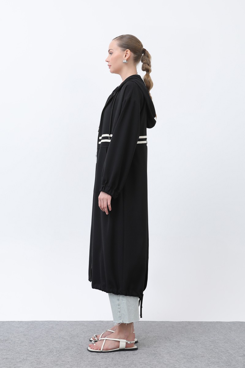 Women's Front Striped Zipper Detailed Coat - 15199HRK