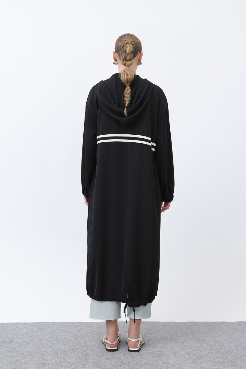 Women's Front Striped Zipper Detailed Coat - 15199HRK
