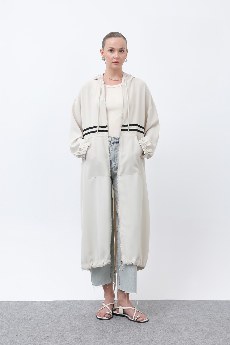 Women's Front Striped Zipper Detailed Coat - 15199HRK Women's Front Striped Zipper Detailed Coat - 15199HRK
