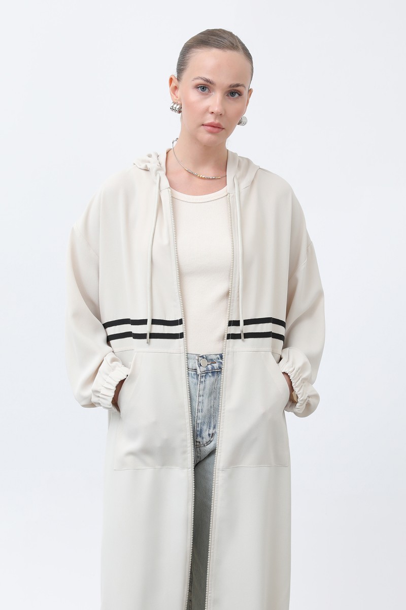 Women's Front Striped Zipper Detailed Coat - 15199HRK Women's Front Striped Zipper Detailed Coat - 15199HRK