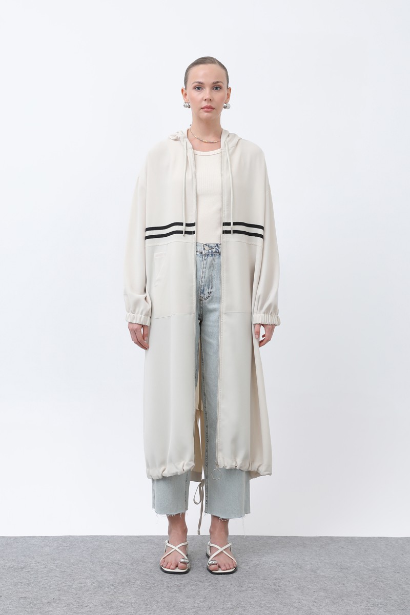 Women's Front Striped Zipper Detailed Coat - 15199HRK Women's Front Striped Zipper Detailed Coat - 15199HRK