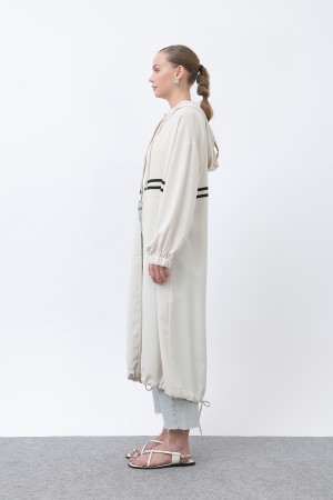 Women's Front Striped Zipper Detailed Coat - 15199HRK Women's Front Striped Zipper Detailed Coat - 15199HRK