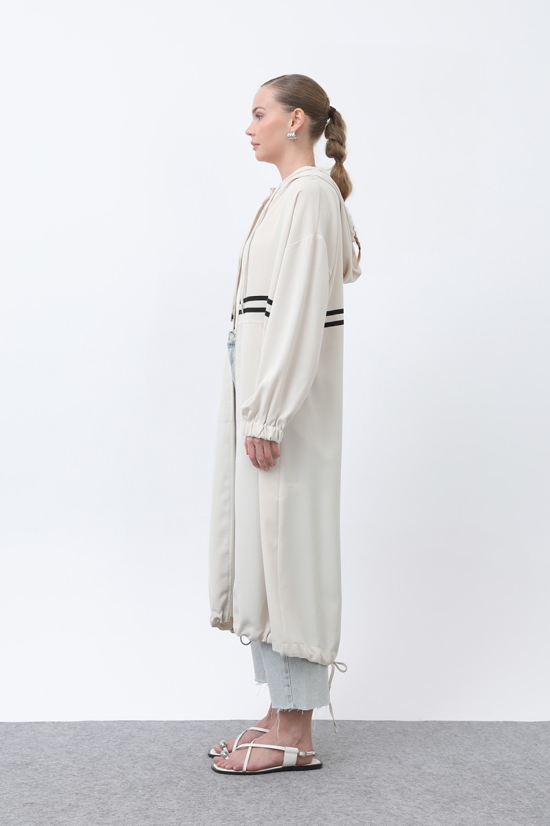 Women's Front Striped Zipper Detailed Coat - 15199HRK Women's Front Striped Zipper Detailed Coat - 15199HRK