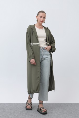 Women's Front Striped Zipper Detailed Coat - 15199HRK Women's Front Striped Zipper Detailed Coat - 15199HRK